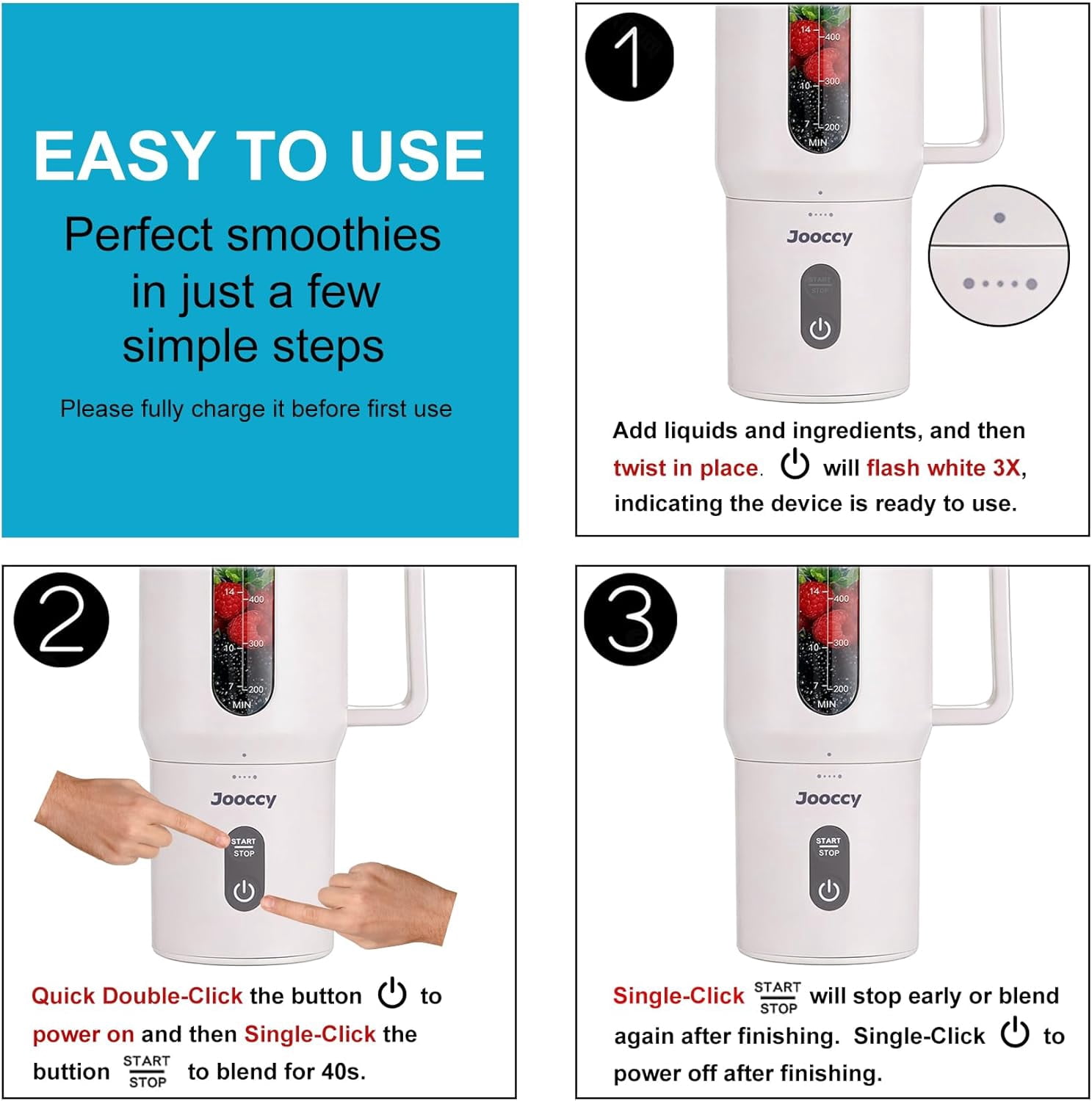 18oz Portable Blender Cordless Travel Smoothie Maker with Ice Crushing Blades Auto Reverse Blending for Gym Office