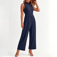 thumbnail image 2 of PBFRDSJ Jumpsuits for Women Casual Sleeveless Mock Neck Ruched Wide Leg Jumpsuit Casual Formal Long Romper with Pockets, 2 of 7