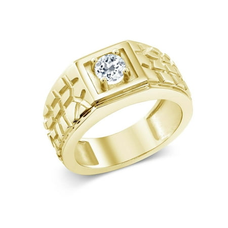 - 0.60 Ct Round White VS Topaz 18K Yellow Gold Plated Silver Men's Solitaire Ring