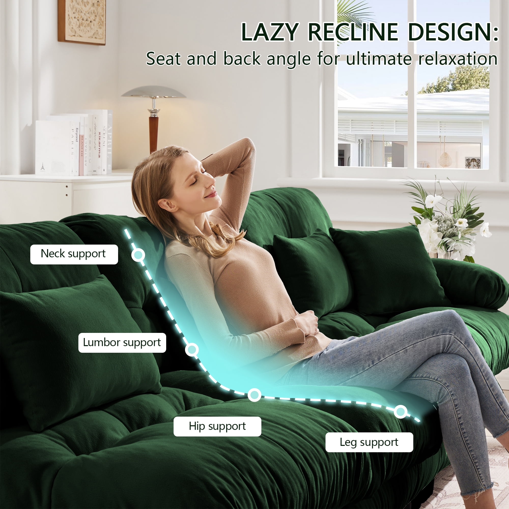 Alvantor 94" Modular Sectional Sofa with Convertible Ottomans, Chenille L-Shaped Cloud Sofa 2 Seat Oversized Couch for Living Room Green