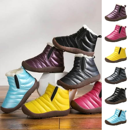 

Rubber Sole Snow Children Cotton Shoes Fleece Hiking Boots Outdoor Yellow qILAKOG Size 3.5