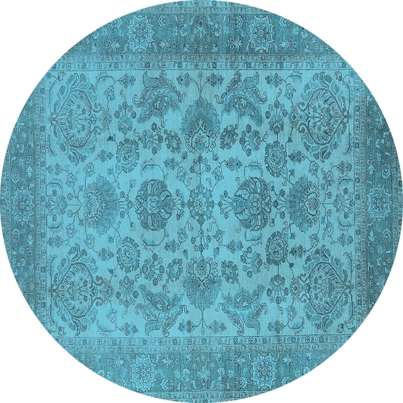 Ahgly Company Indoor Round Oriental Light Blue Industrial Area Rugs, 3' Round
