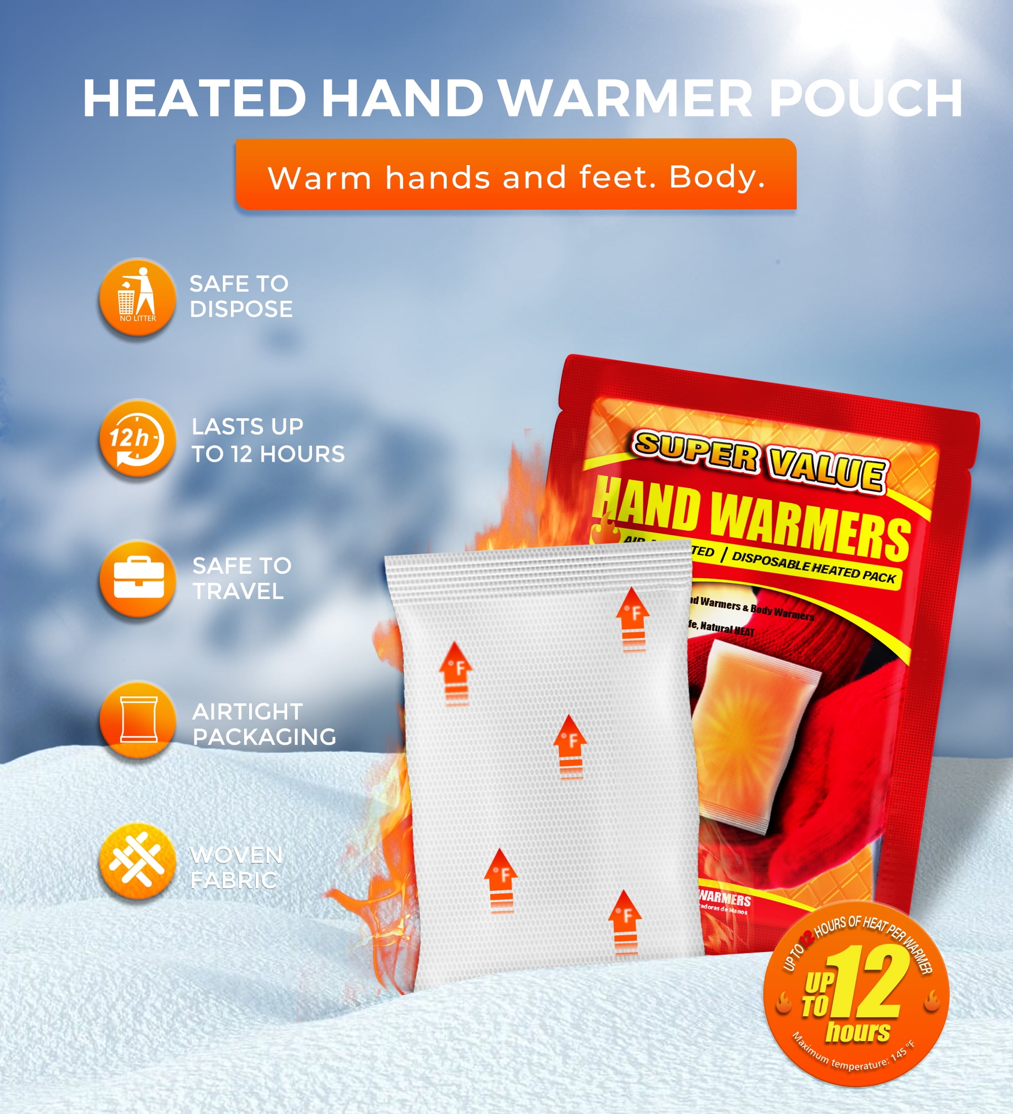 NFTIGB Hand Warmers Disposable 125 Pack, Long Lasting Safe Air Activated, up to 12 Hours of Heating
