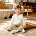 thumbnail image 4 of Mifsaly Toddler Boys 2 Piece Summer Outfit Sets Crinkle Cotton Gauze Henley Long Sleeve Shirts and Wide Leg Pants Kids School Casual Loungewear & Playwear, 4 of 5