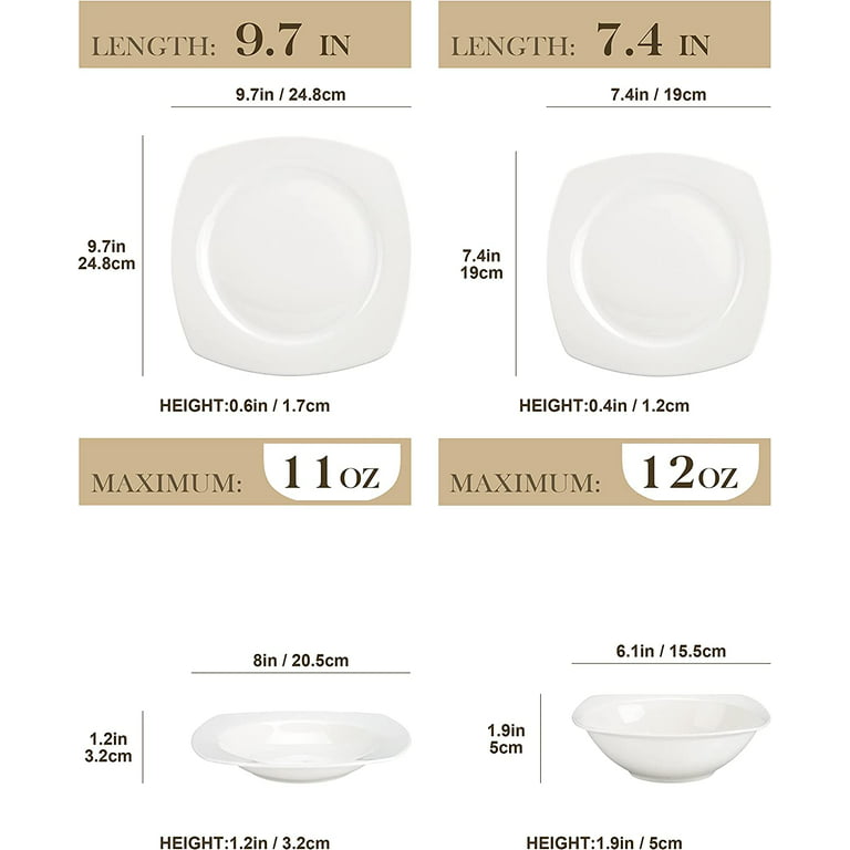 MALACASA Bone China Dinnerware Sets, 16 Piece White Dishes Sets