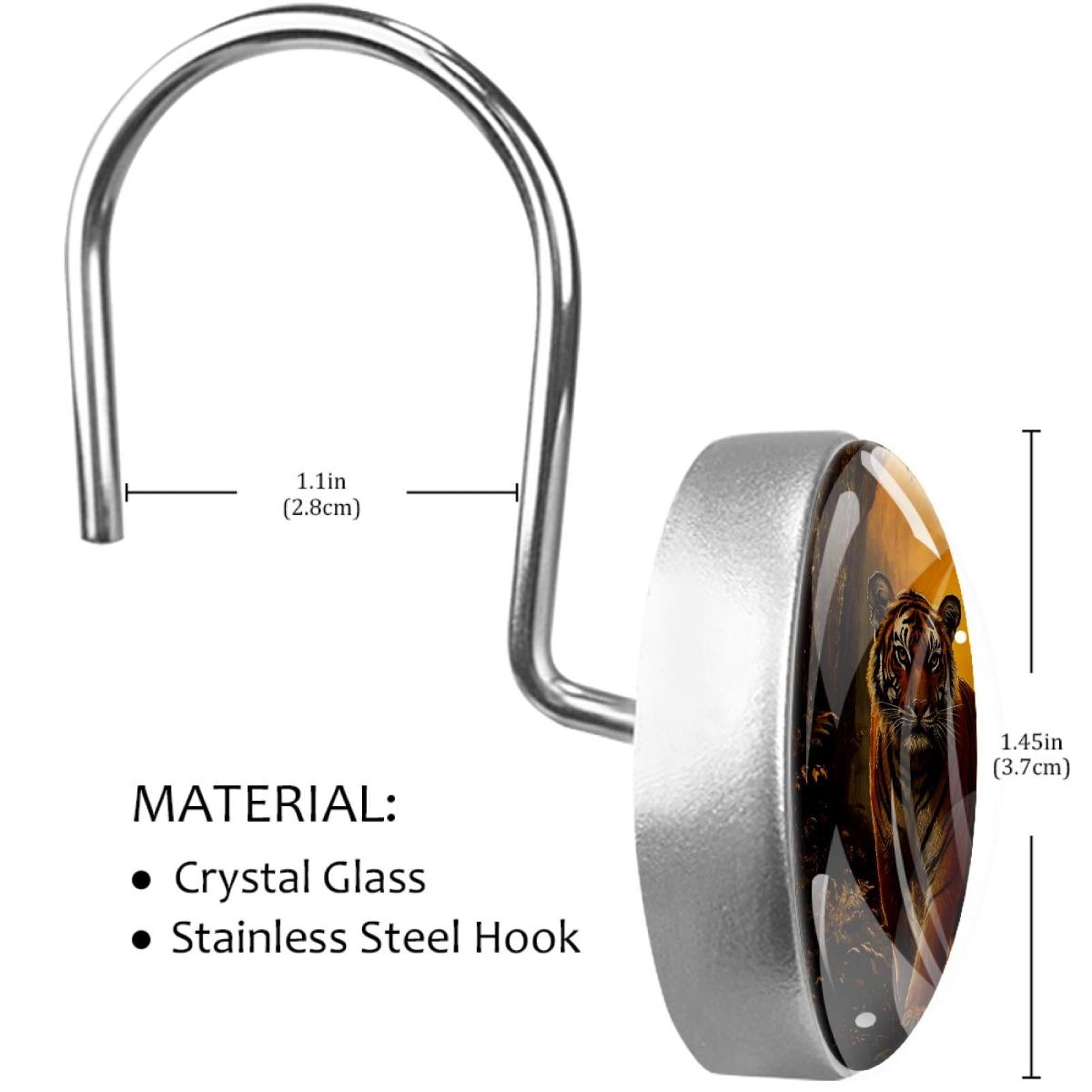 Two Tigers Shower Curtain Hooks Round Crystal Glass, Set of 12 Shower Curtain Rings - Shower Hooks for Curtain Shower Rings