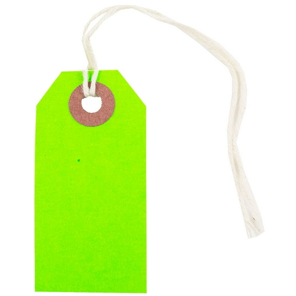 JAM Paper Tiny Neon Green Paper Gift Tags, with String 2.75" x 1.37" x 2" (100 Count)