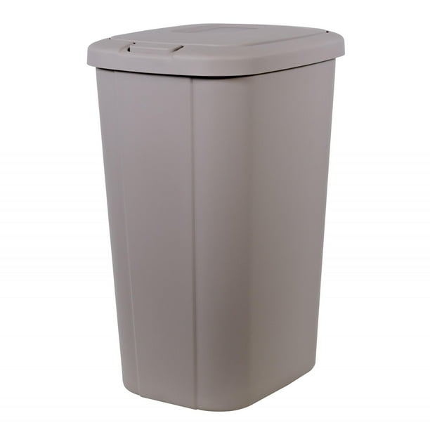 Hefty 13.3 Gallon Trash Can, Plastic Touch Top Kitchen Trash Can, Taupe