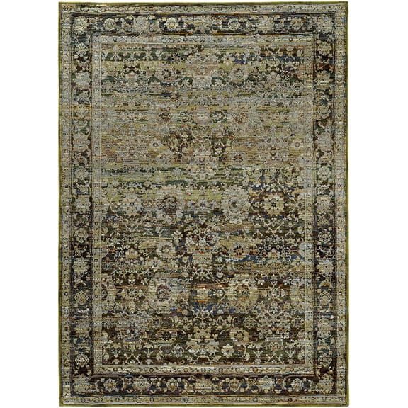 Moretti Glow Area Rug 7125C Green Rings Scrolls 2' 3" x 8' Rectangle