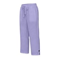thumbnail image 6 of Capris For Women With Pockets Cotton Loose Fit Straight Leg Drawstring Elastic Waist Cropped Pant Casual Summer Linen Clothes Light Purple 2XL, 6 of 7