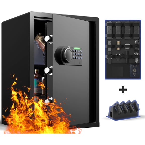 Gun Safe - (2.03 cu. ft.) Fireproof Waterproof Gun Safe for Handgun, Include Gun Organizer and Gun Rack, Silent Mode, Backlit Keypad
