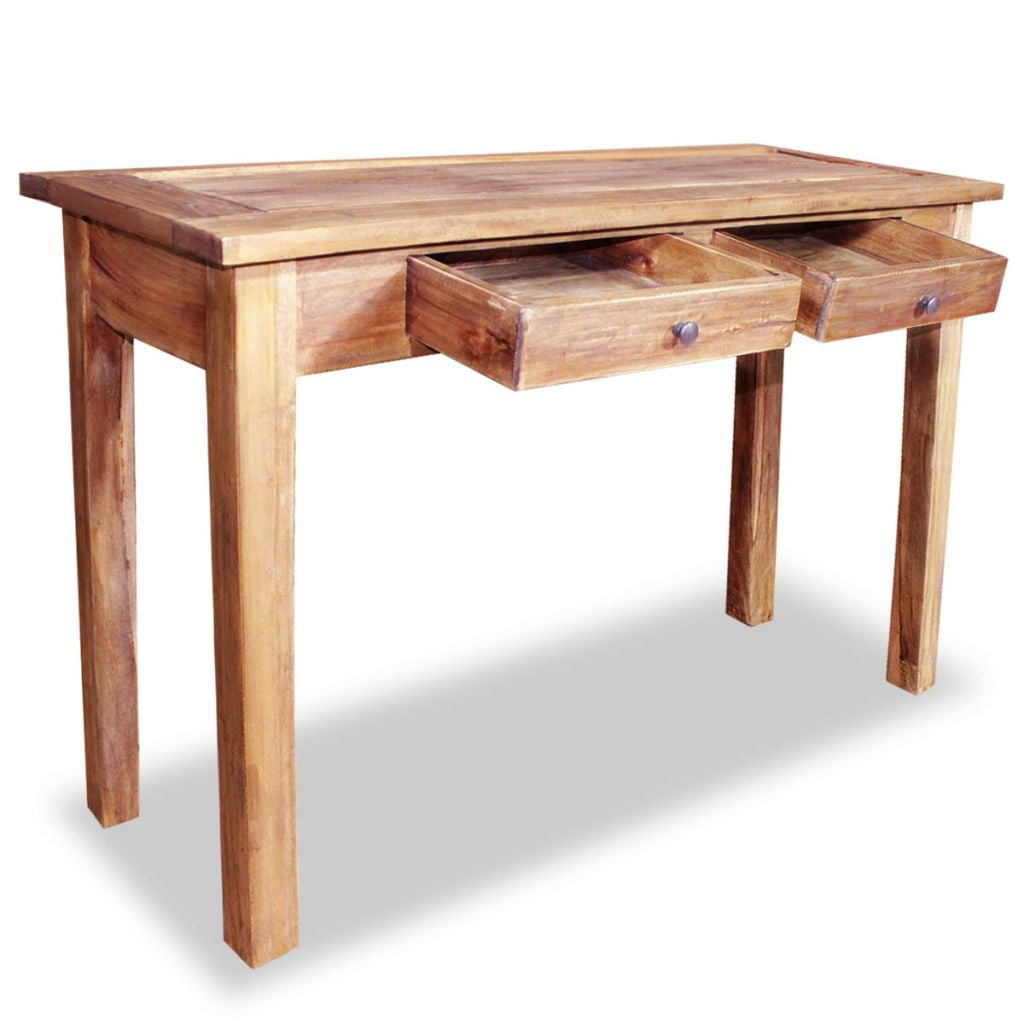 Kepooman Modern Solid Wood Storage Lowboard Console Table with 2 Drawers, Brown Kepooman Modern Solid Wood Storage Lowboard Console Table with 2 Drawers, Brown