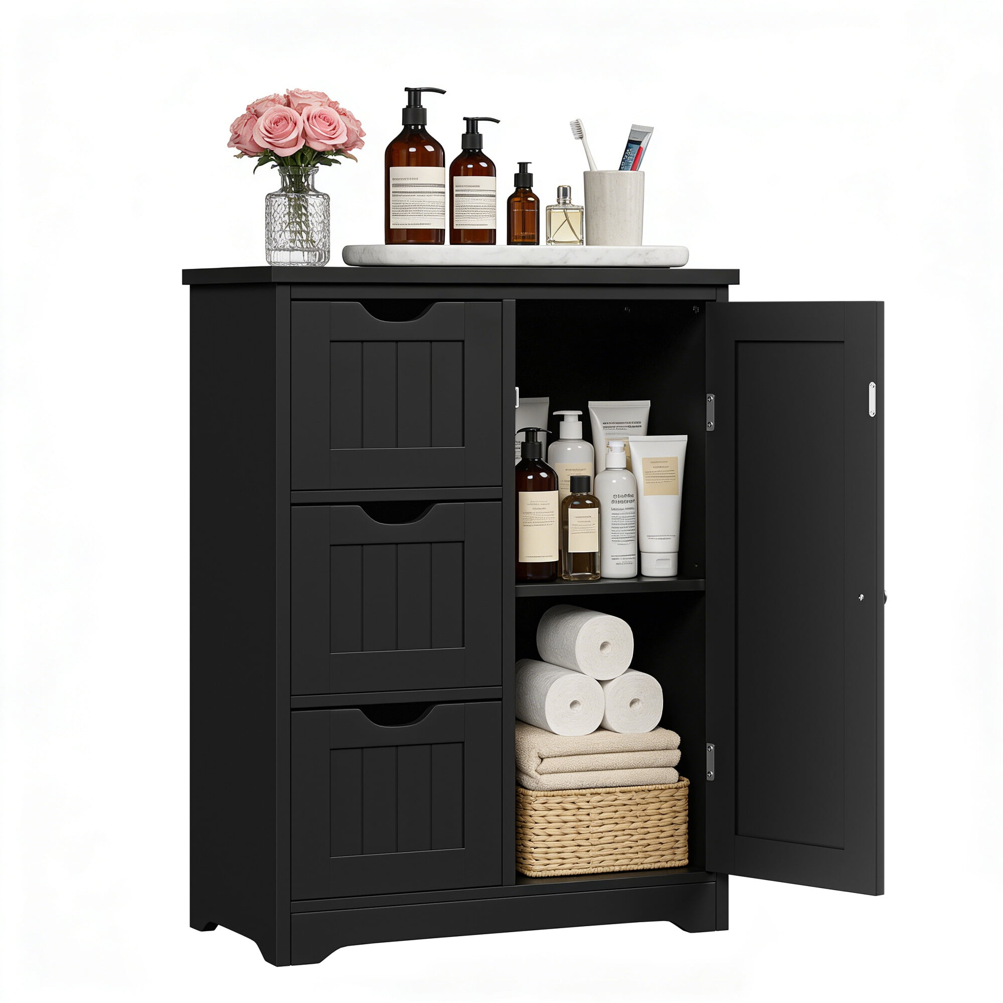 ZENSTYLE Bathroom Cabinet 3 Drawers Storage Organizer Floor Cupboard Home Decor Black