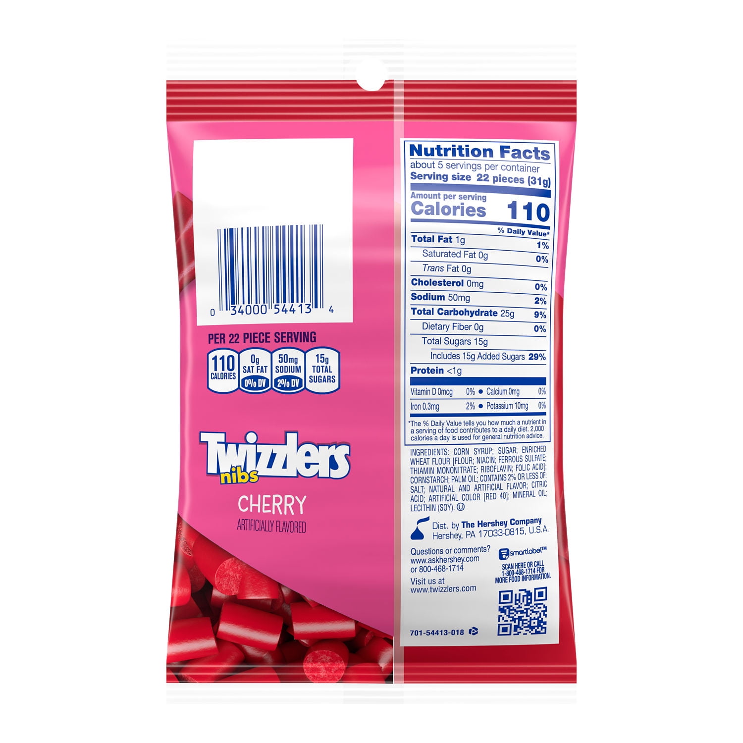 (6 pack) TWIZZLERS NIBS Cherry Flavored Licorice Style Candy Bag, 6 oz