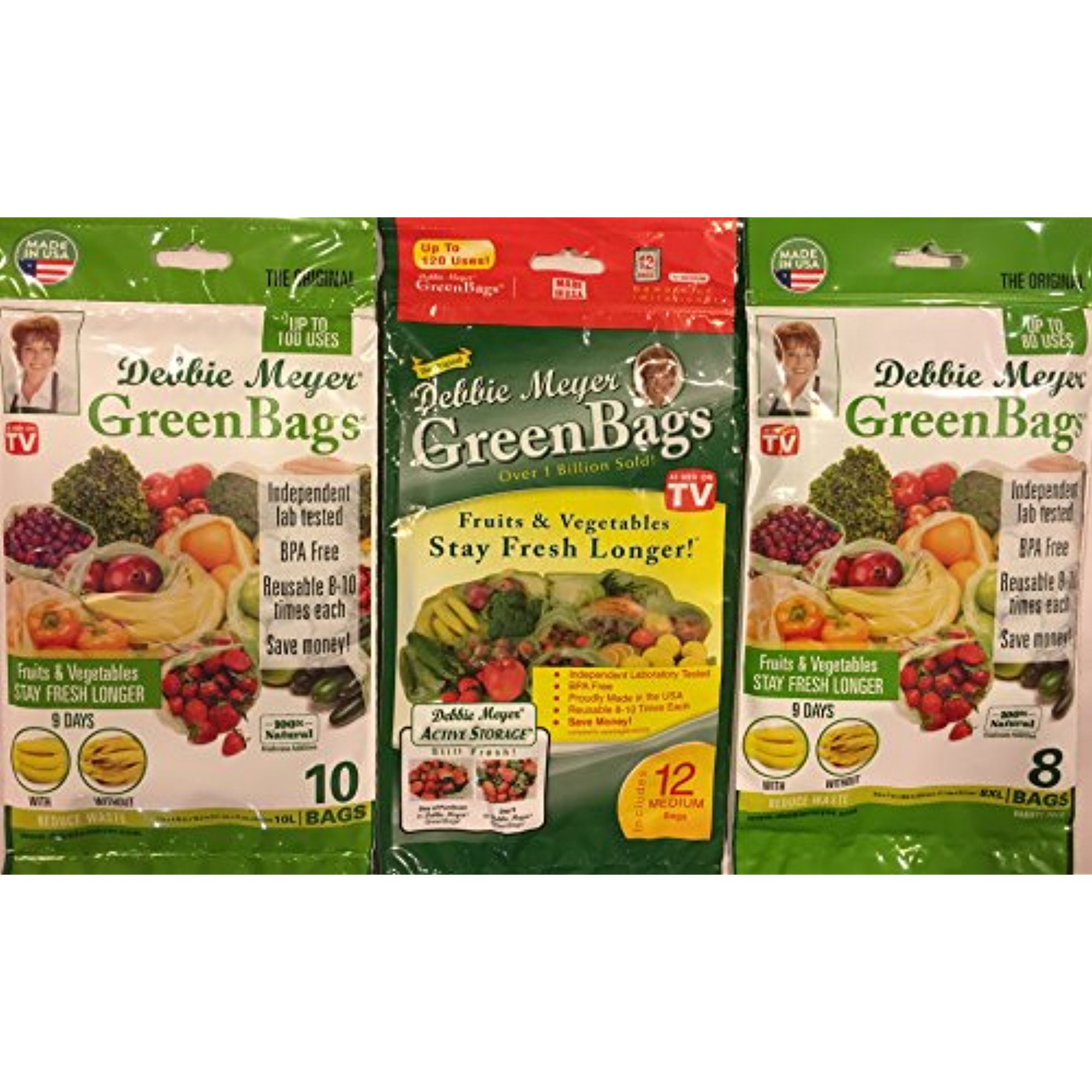 Debbie Meyer GreenBags - 30 Bags Combo (12 Medium +10 Large +8 XL) - 3 Sets  of Freshness-Preserving Food/Flower Storage Bags 
