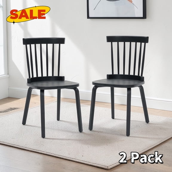 Hassch Set of 2 Dining Chairs, Modern Wood Side Chair, Kitchen Chair for Living Room, Black