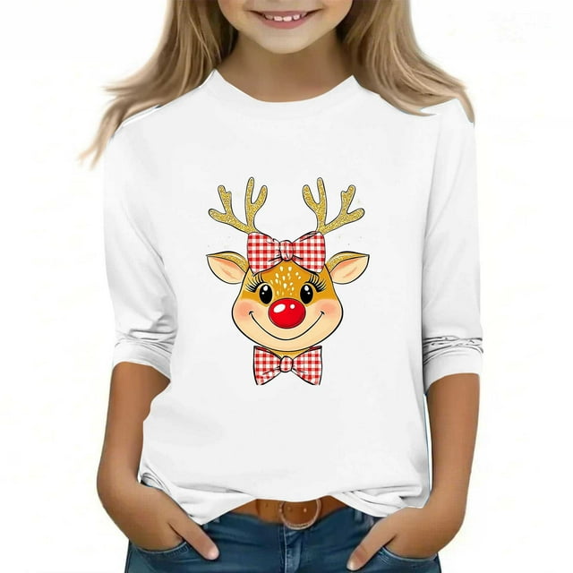 YUNAFFT Chemise Décontractée de Noël pour Garçons et Filles 3-12 Ans Manches Courtes/longues Col Rond Mélange Polyester-Spandex Extensible Confortable pour Tenue Festive de Vacances