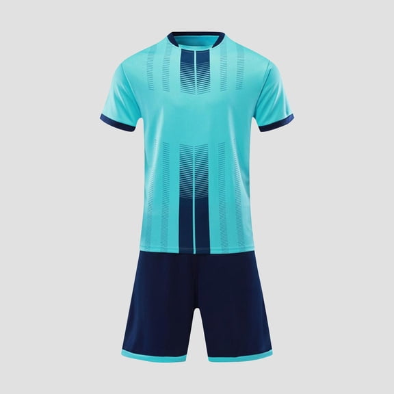 Eltusu Boys Athletic Outfit Sets, Crewneck Short Sleeve Sports Shirts and Shorts Sets Sky Blue Size 6 T