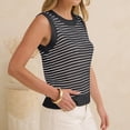 thumbnail image 4 of Women's Striped Knit Sweater Vest Crew Neck Sleeveless Side Split Loose Fit Casual Layering Spring Fall Office Daily Tops 2026, M, 4 of 7