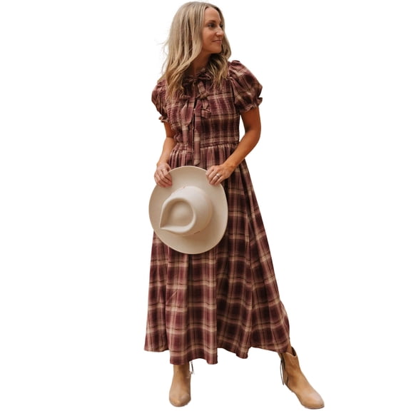 ZhiHiMeRi Red Plaid Midi Dress for Women – Smocked High Waist Fall Style XL