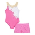 thumbnail image 5 of TiaoBug Kids Girls Athletic Ice Skating Dance Costume Sleeveless Rhinestone Floral Gymnastics Leotards with Shorts Dancewear Pink 12, 5 of 7