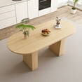 thumbnail image 2 of 63inch Oval Dining Table for 4-6, Paproos Modern Large Kitchen Table with Wooden Strip Base, Wood Dining Room Table for Office Dining Living Room, Meeting Reception Room, Natural(Only Table), 2 of 9