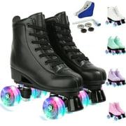 JOJOLAM Roller Skate, Adult Teen Classic High Top Roller Skates with Light up Wheels Shoes Bag, Black(Women's 8.5 / Men's 7)