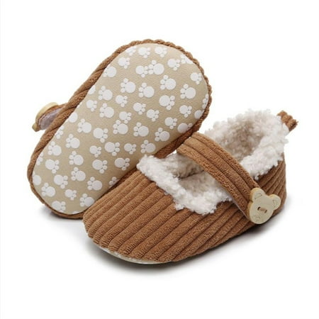 

Binpure Baby Girls Flat Shoes Cartoon Bear Non-slip Indoor Outdoor Toddler Winter Shoes