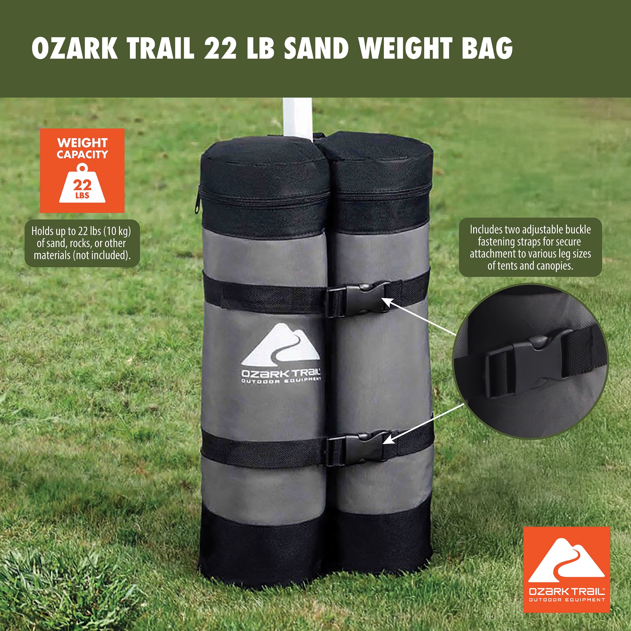 Ozark Trail 22 lb Black Sand Weight Bag Outdoor Canopy Weights, 4 Count (Unfilled, Sand Not Included)