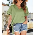 thumbnail image 2 of Camiseta de Manga Corta para Mujer Verano Casual Cuello en V Camisas Divididas Tops para Oficina Fecha Cumpleaños Todos los días Verde Oliva S, 2 of 8