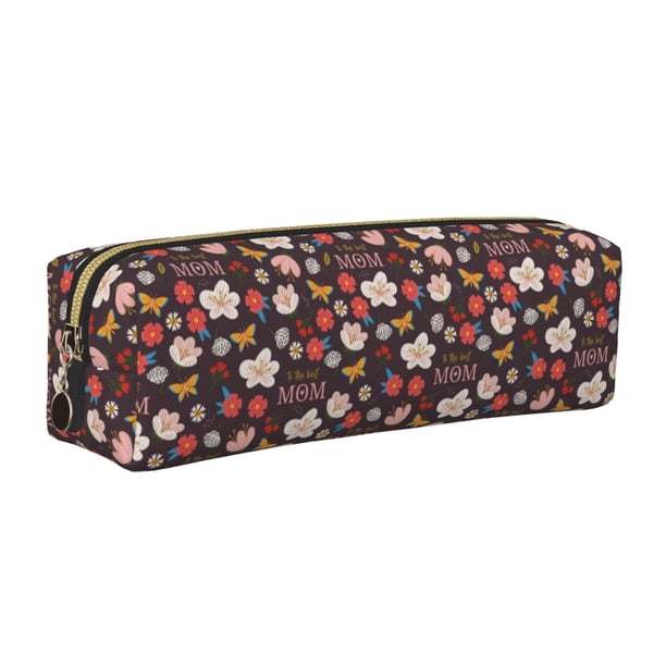 Easygdp To The Best Mom para Estuche de Lápices de Cuero, Estuche de Papelería de Cuero, Estuche de Gran Capacidad con Cremallera