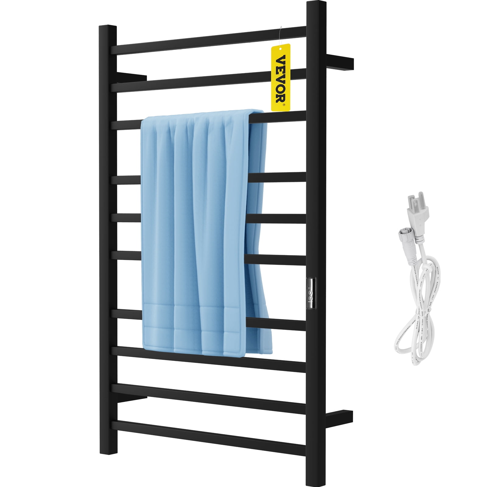 VEVOR Heated Towel Rack, 10 Bars Design, Powder Coated Stainless Steel