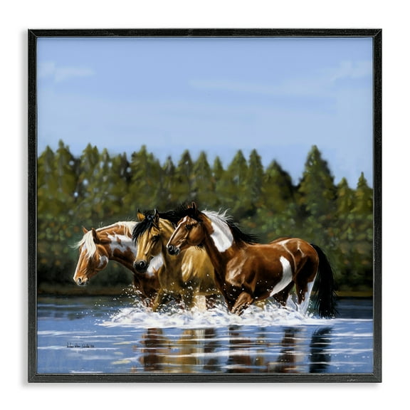 Stupell Industries Horses Upstream Splashing Animals & Insects Painting Black Framed Art Print Wall Art, 12 x 12