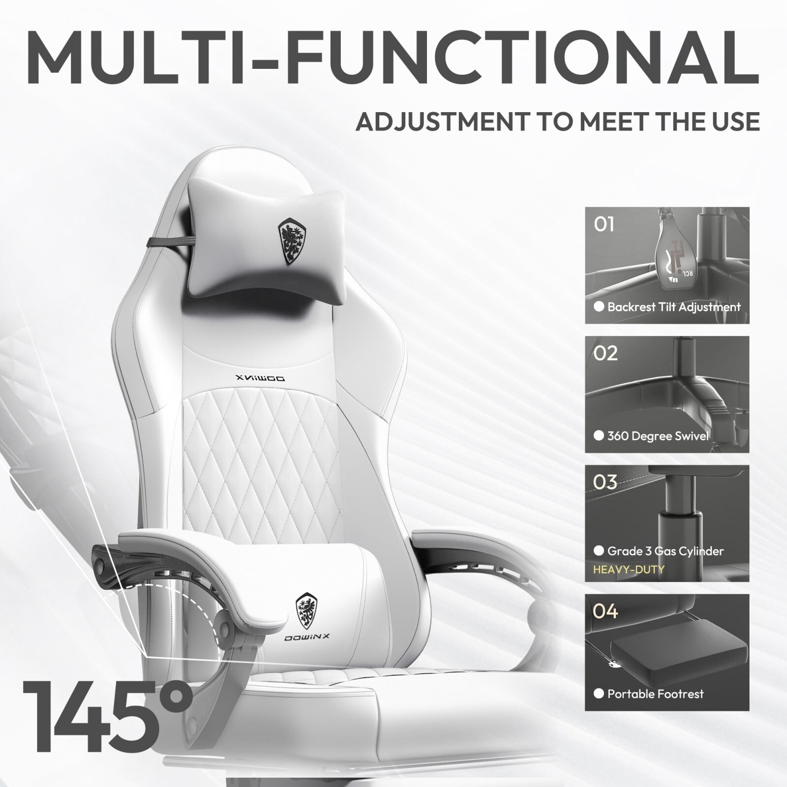 Easy4Home Gaming Chair with Sofa Spring Cushion, Ergonomic Office Chair with Massage Lumbar Support and Retractable Footrest, High Back Computer Game Chair for Adults, White