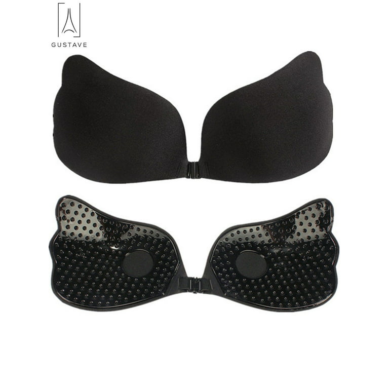 GustaveDesign Women's Sexy Strapless Invisible Bra Reusable Self-Adhesive  Push Up Bra Backless Sticky Silicone Bra Black, A Cup 
