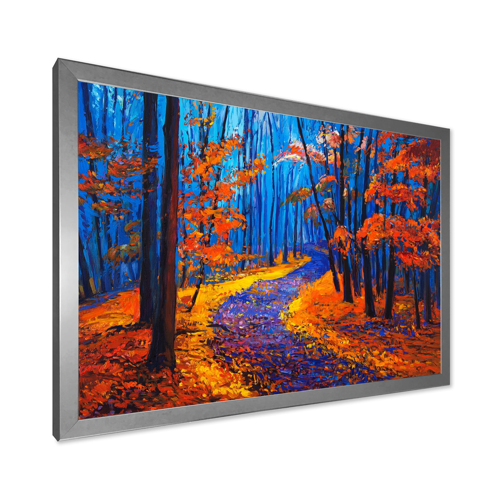 Designart 'Orange Autumn Landscape With Little Road I' Traditional Framed Art Print