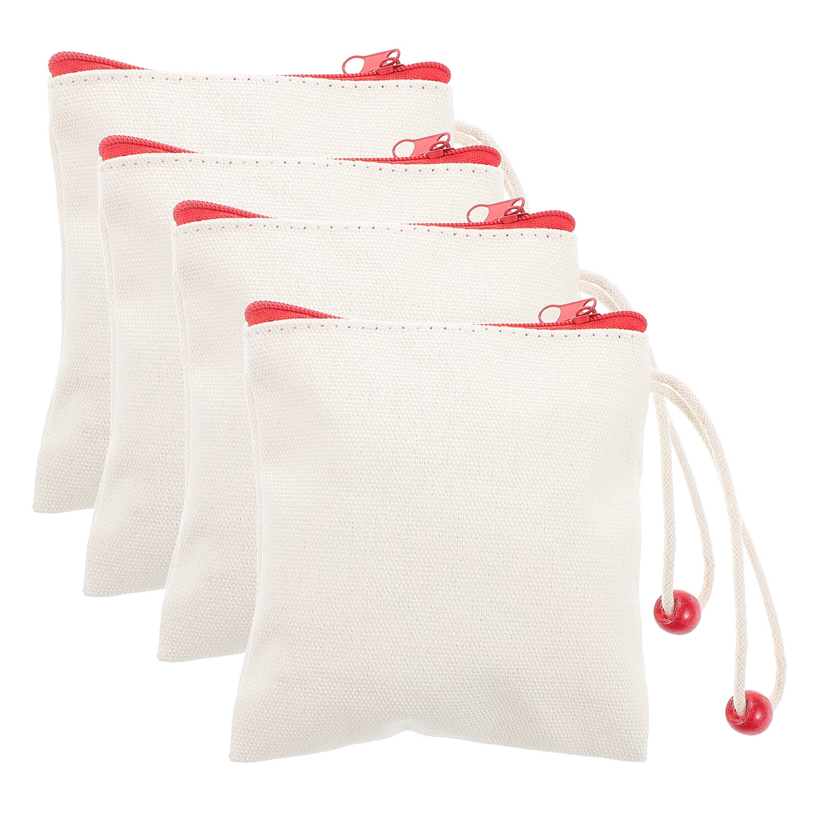 OFFIGAM 4Pcs DIY Canvas Coin Pouch White Small Zipper Bags for Purse Portable Artistic Storage