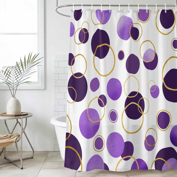 Purple Polka Dots Shower Curtain Set, Waterproof Shower Curtains for Bathroom, Modern Abstract Art Washable Fabric Cloth Bath Curtain for Bathtub Decoration with Hooks 60x72 Inches Geometric