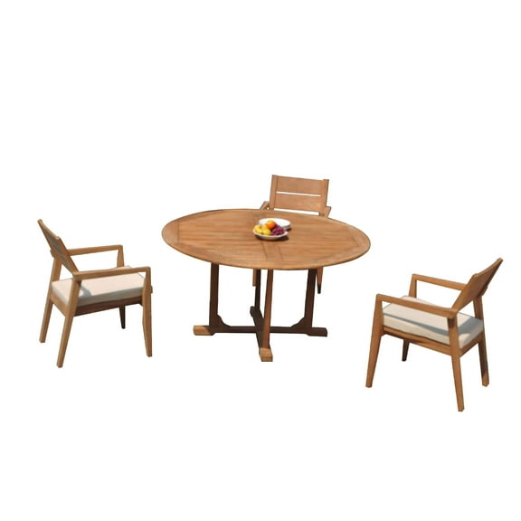 Grade-A Teak Dining Set: 3 Seater 4 Pc: 60" Round Table And 3 Vellore Stacking Arm Chairs Outdoor Patio WholesaleTeak #51VL1204