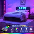 thumbnail image 4 of Homieasy Full Size Bed Frame with Charging Station and LED Lights, Industrial Platform Metal Bed with Headboard and Storage, Steel Slat Support, No Box Spring Needed, Noise-Free, Black Oak, 4 of 8