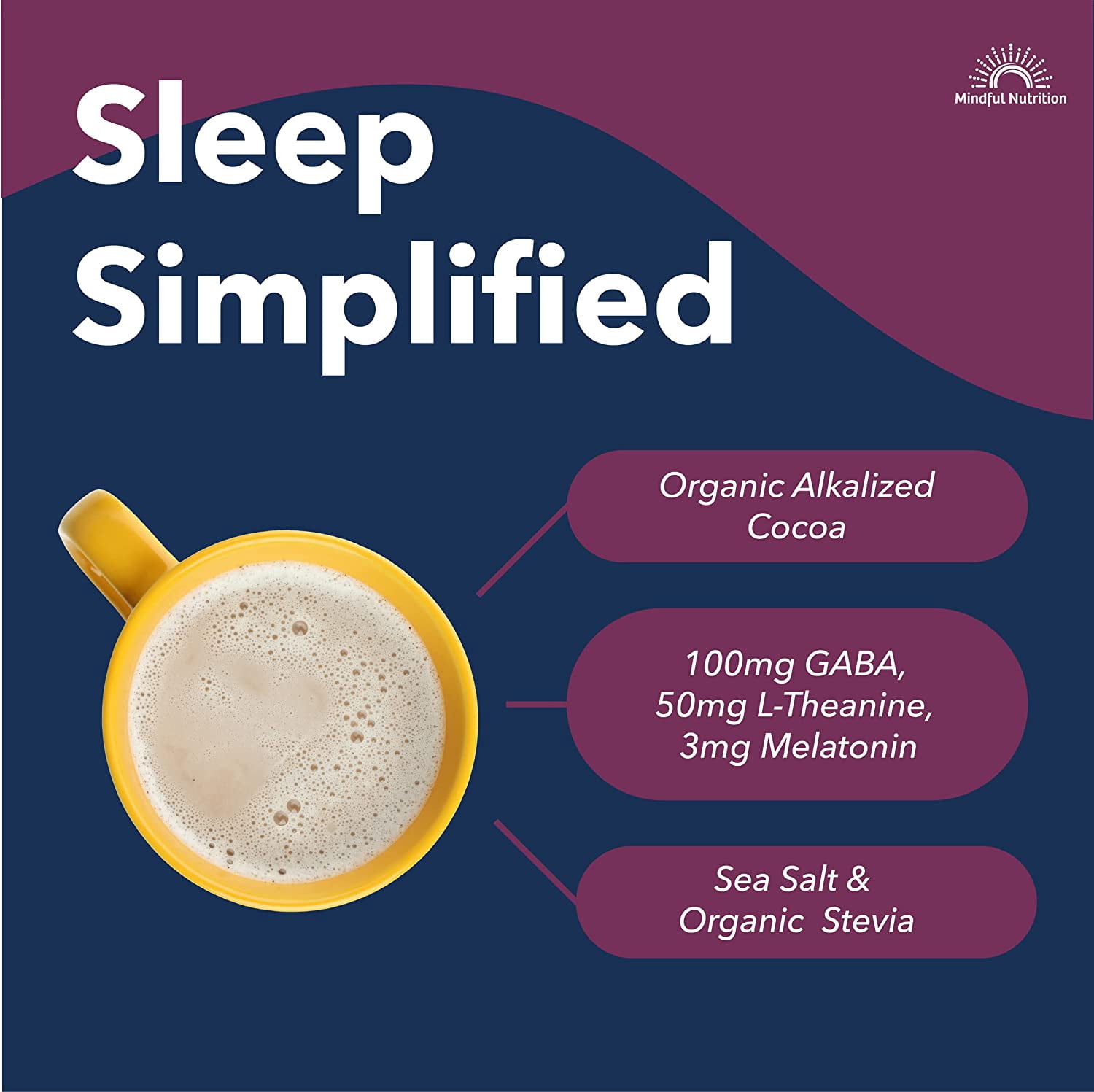 Mindful Nutrition Evening Cocoa Mix with Melatonin, L-Theanine and GABA, Sugar Free, 4.5 oz