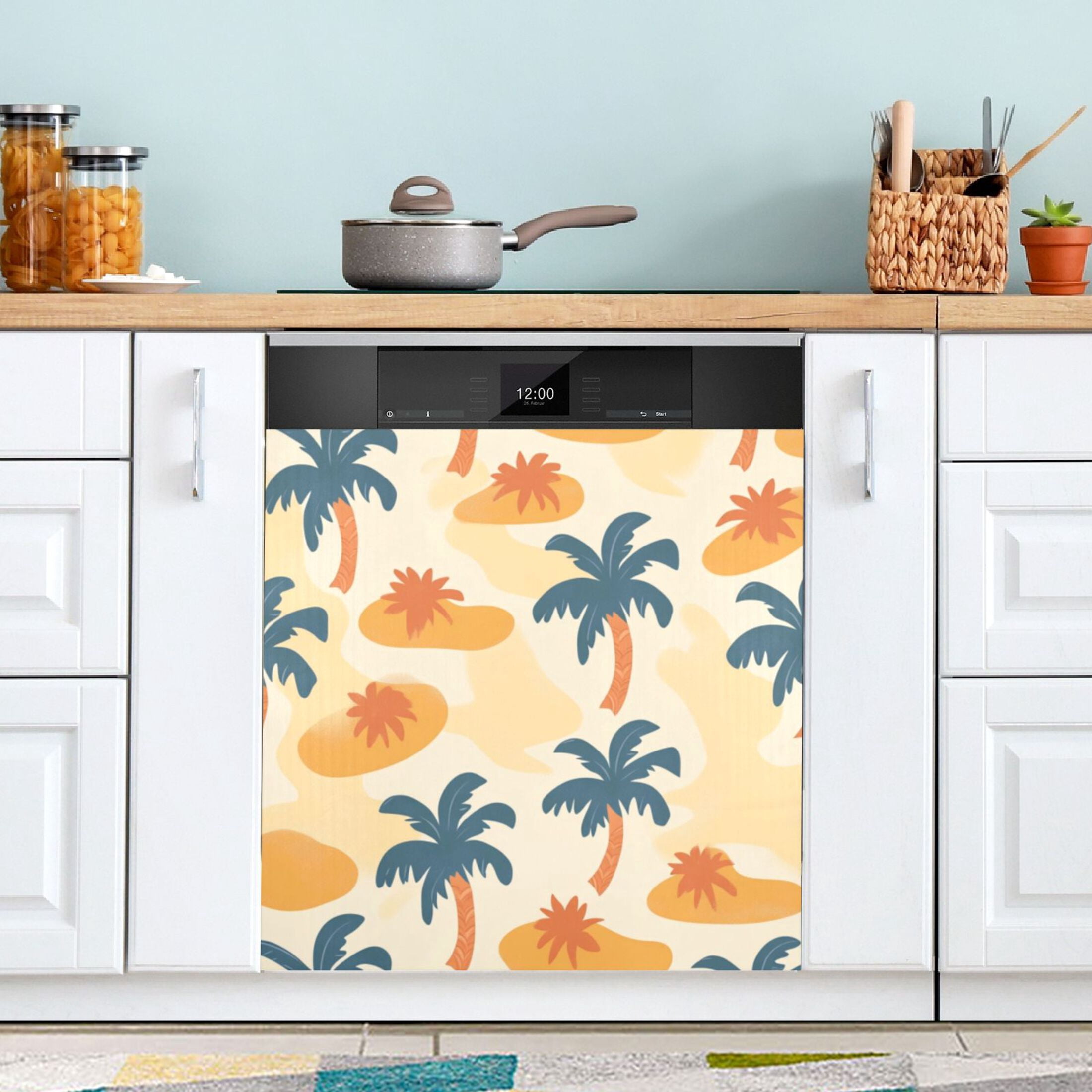 Dishwasher Magnetic Sticker 23x26 Inch Refrigerator Magnetic Sticker Washing Machine Magnetic Sticker Kitchen Panel Magnetic Sticker Home Decor Orange Coconut Tree