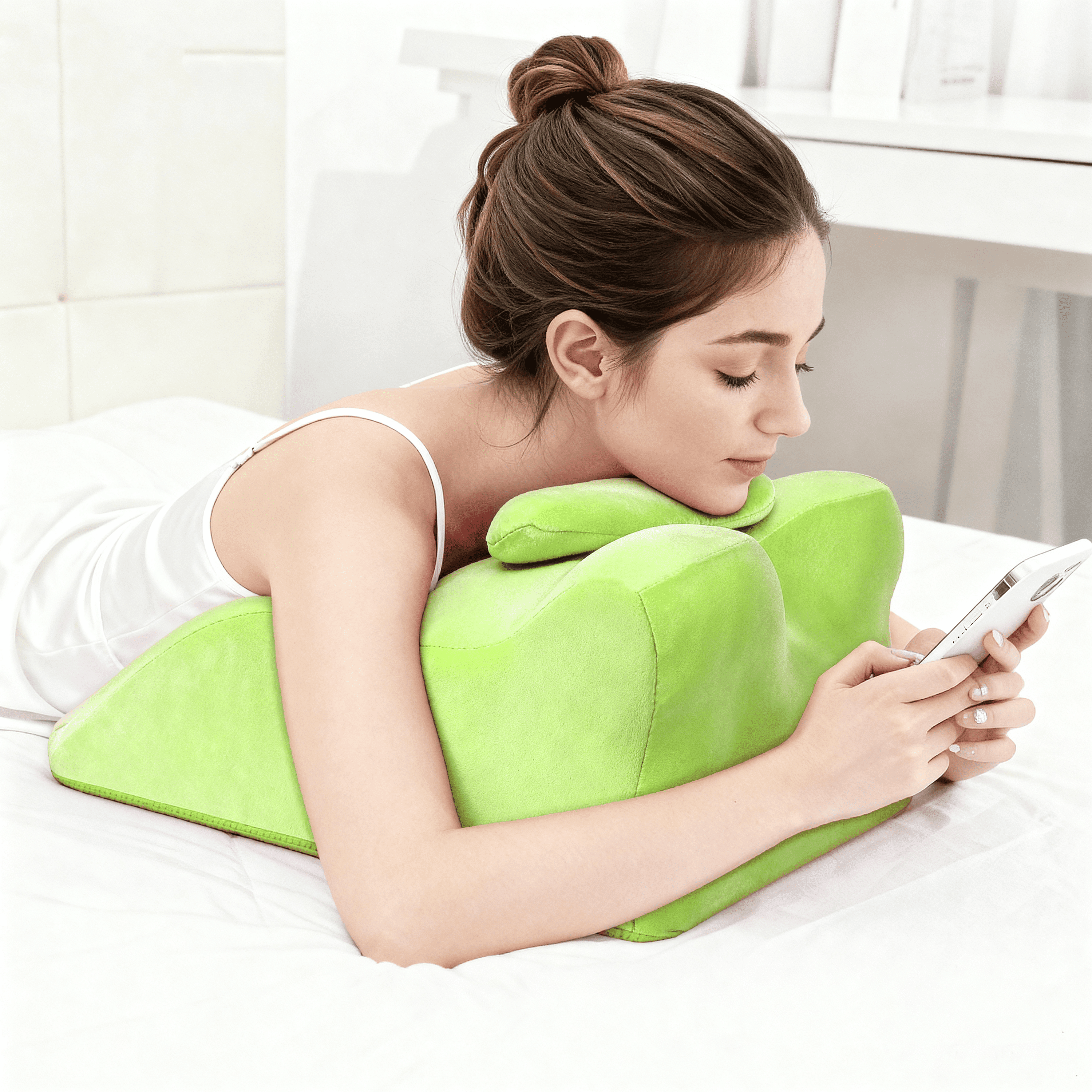 Memory Foam Ergonomic Rest Pillow – Prone Sleeping & Bed Reading Pillow, Back Pain & Acid Reflux Support, Massage-Friendly with Removable Cover