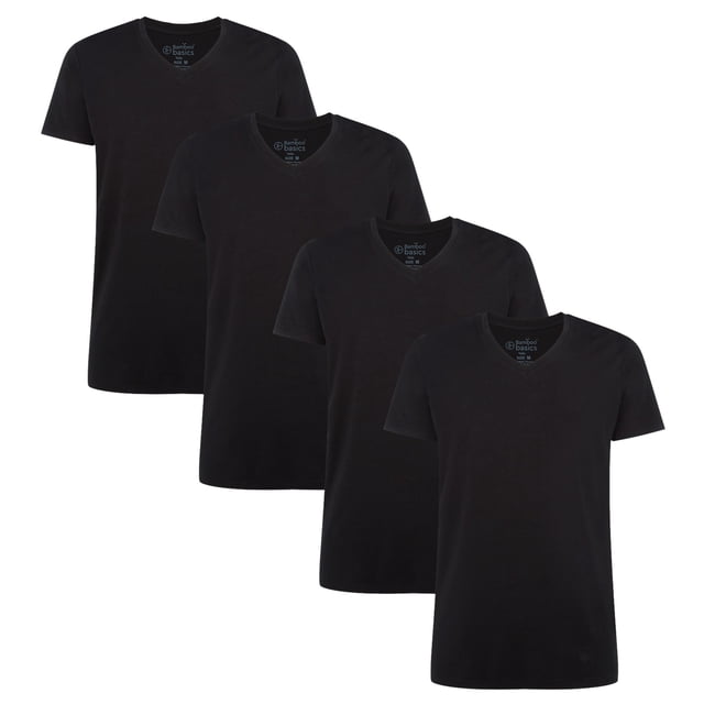 Bamboo basics Camiseta VELO, paquete de 4 - Camiseta interior, cuello en V, camiseta simple Negro M (Medium)