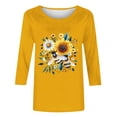 thumbnail image 4 of Crgrtght Women Floral Round Neck 3/4 Sleeve Casual Boho Loose Tops T-Shirt Bee Print Summer Party Pullover, Yellow XXL, 4 of 5