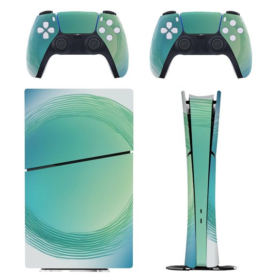 Skin Sticker for PS5 Slim Standard PS5 Pro Disc Digital Edition Console and Controllers Decals for Playstation 5 (Blue Green Loop Gradient,PS5 Slim Disc Edition)