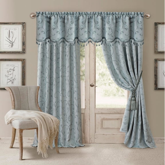 Elrene Home Fashions Mia Jacquard Scroll Blackout Window Curtain, Blue, 52" x 95"