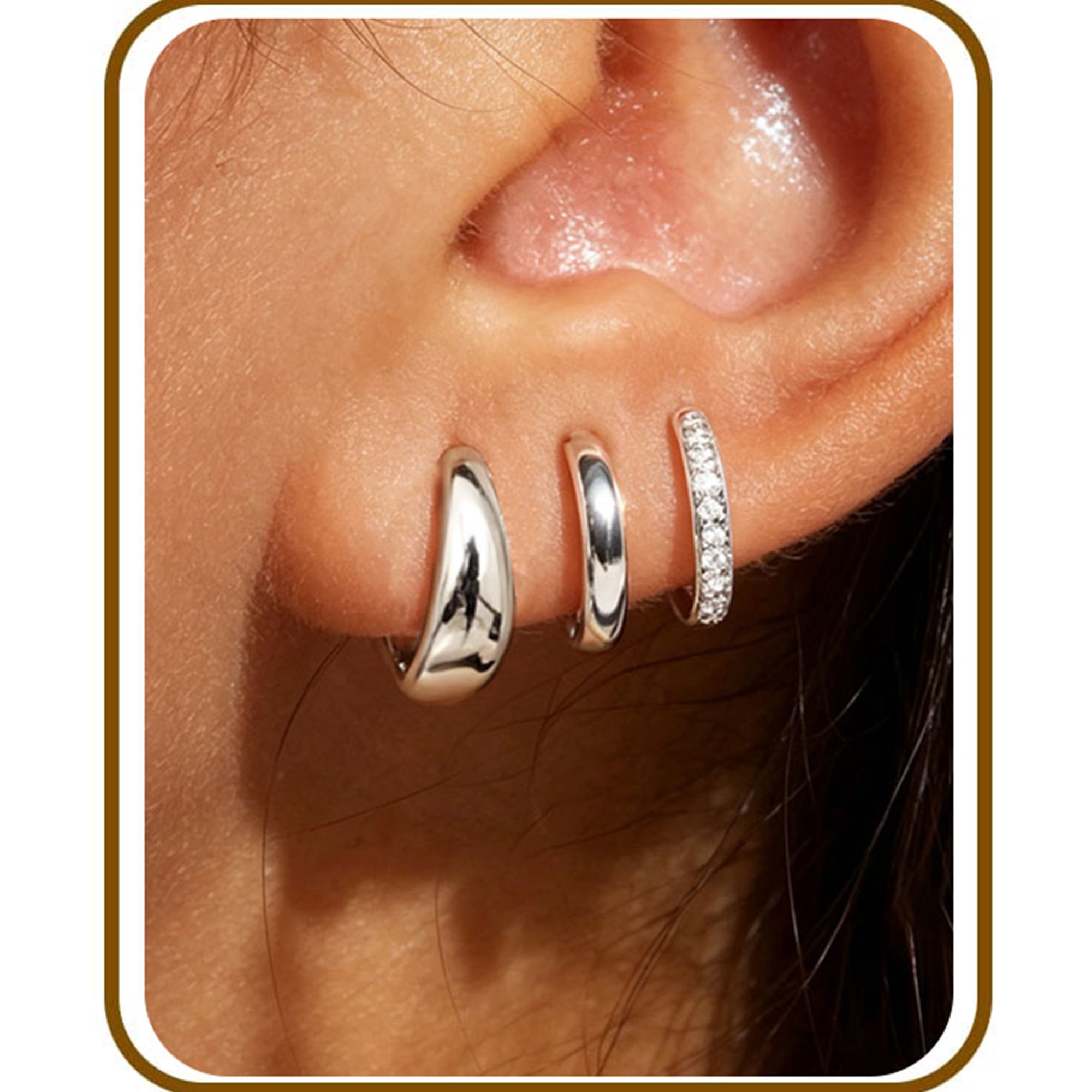 LUNVKY 3 Pairs Hoop Earrings for Women CZ Small Huggie Cartilage S925 Sterling Silver Post Hypoallergenic Earrings Set for Multiple Piercing Birthday Graduation Jewelry Gifts Teen Her Adults Ideas