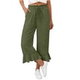 thumbnail image 4 of Hngshg Womens Capri Pants Summer Beach Vacation Ruffle Wide Leg Pants Loose Leisure Solid Color Drawstring Trousers with Pockets, 4 of 7