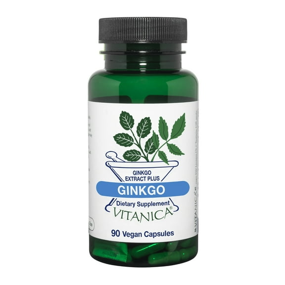 Vitanica Ginkgo Biloba Extract Supports Circulation and Cognitive Health, Standardized to 24% Flavone Glycosides, 6% Terpene Lactones, Vegan, Non-GMO, Gluten Free, 90 Capsules (Ginkgo Pro Logo)